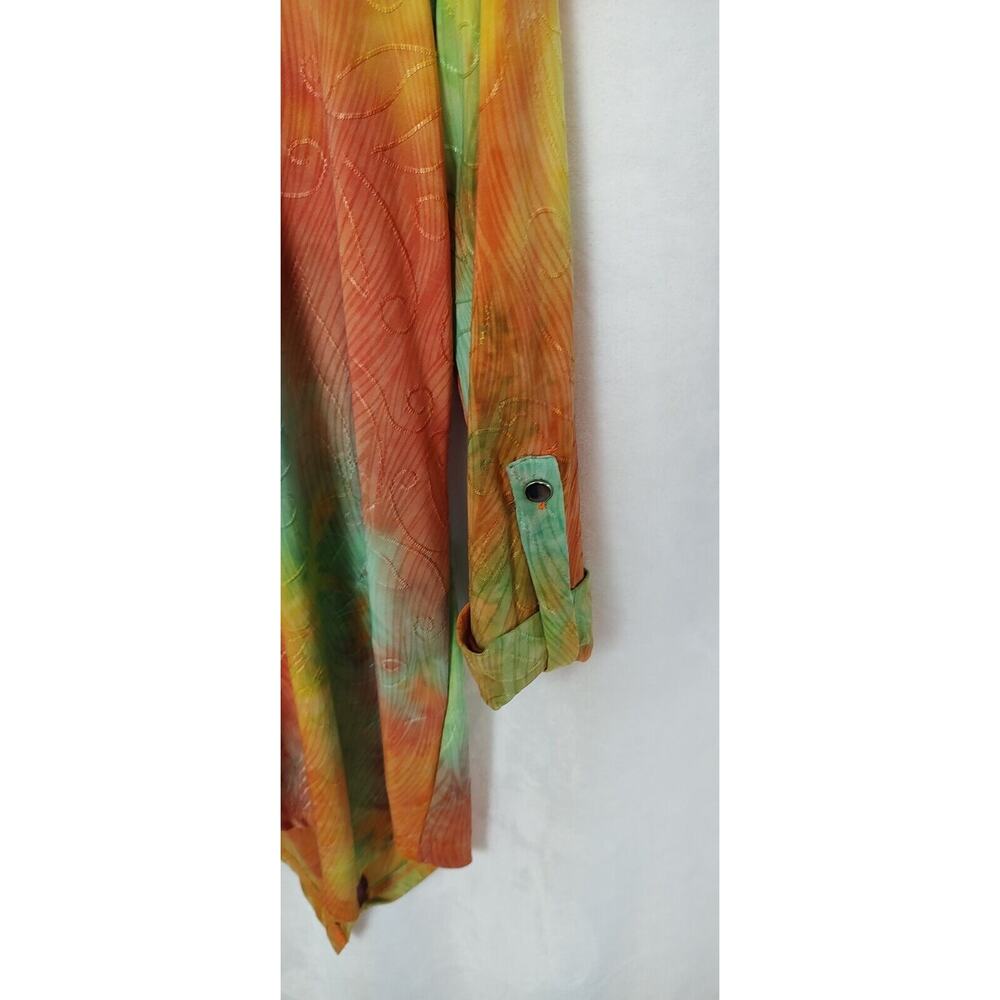Cocomo Womens Tie Dye Embroidered Tunic Top Orange Green 3/4 Sleeve Sharkbite L - Picture 5 of 8